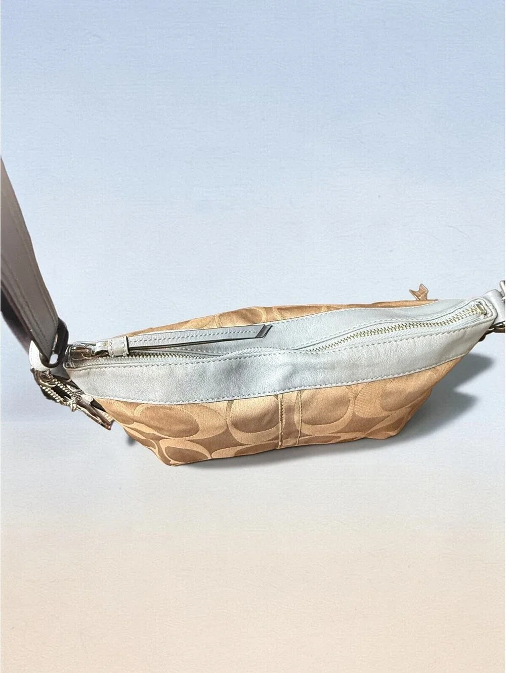 Coach Signature Hobo Bag Khaki Blue Y2K Shoulder Purse 13877